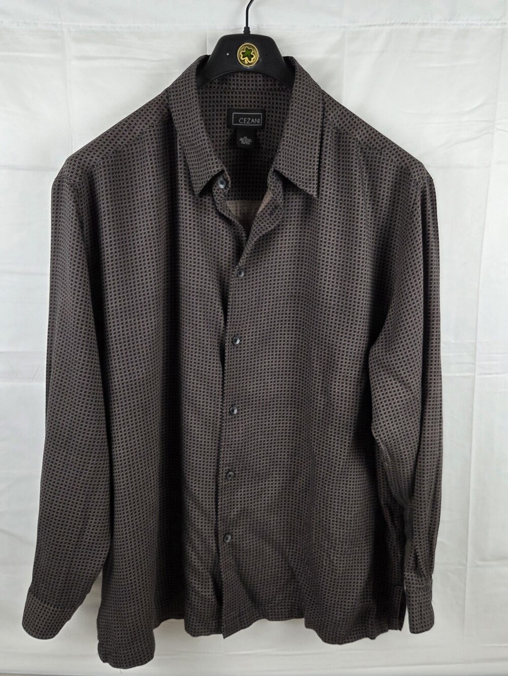 Vtg Cezani Rayon Button Up Shirt Mens XL Brown And Black Long Sleeve Button Up
